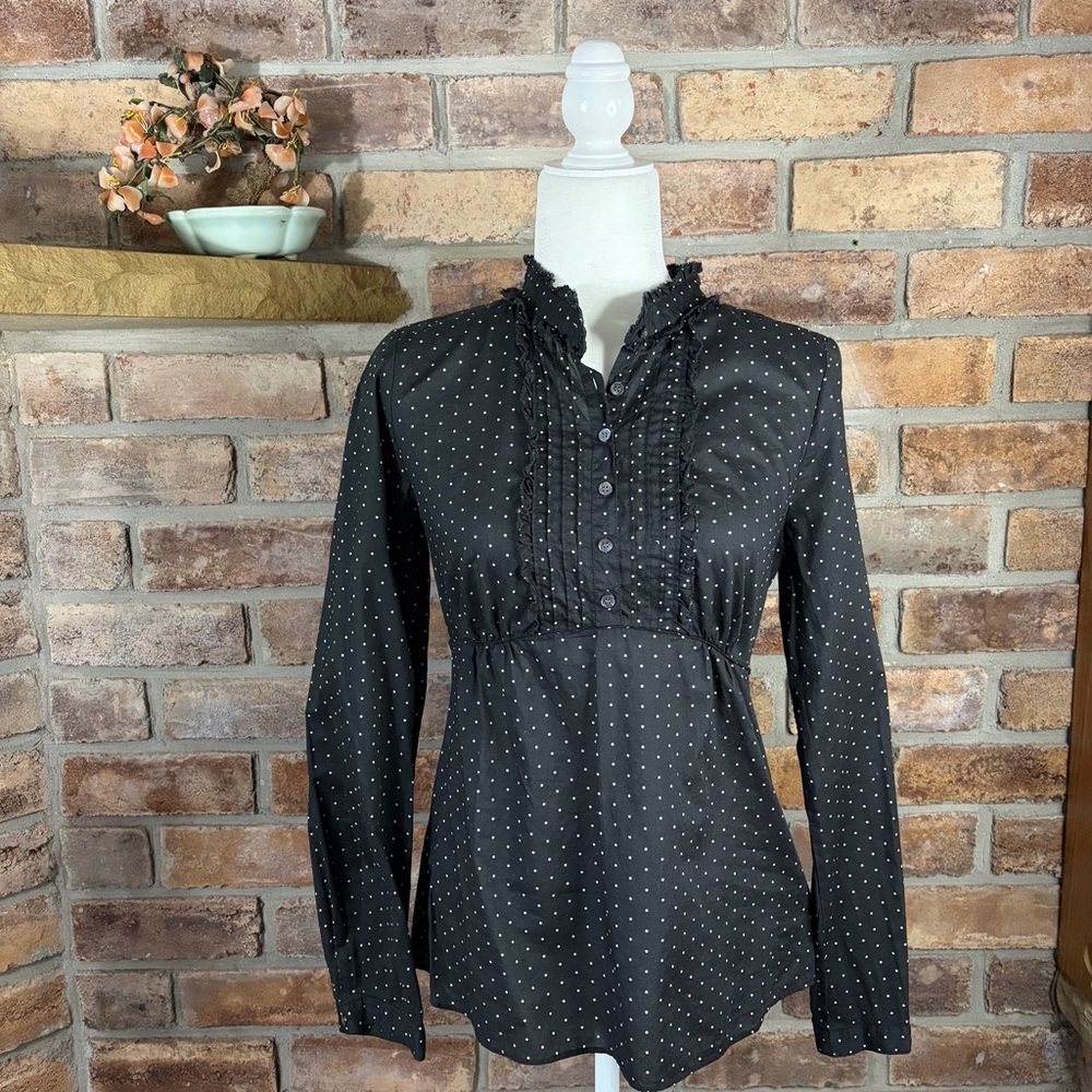 J CREW Black Polka Dot Ruffled Blouse (16)